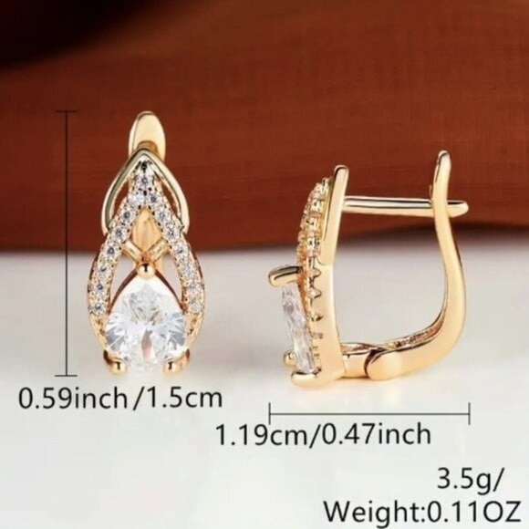 18k Gold Plated Water Drop Diamond Earrings - Picture 6 of 6